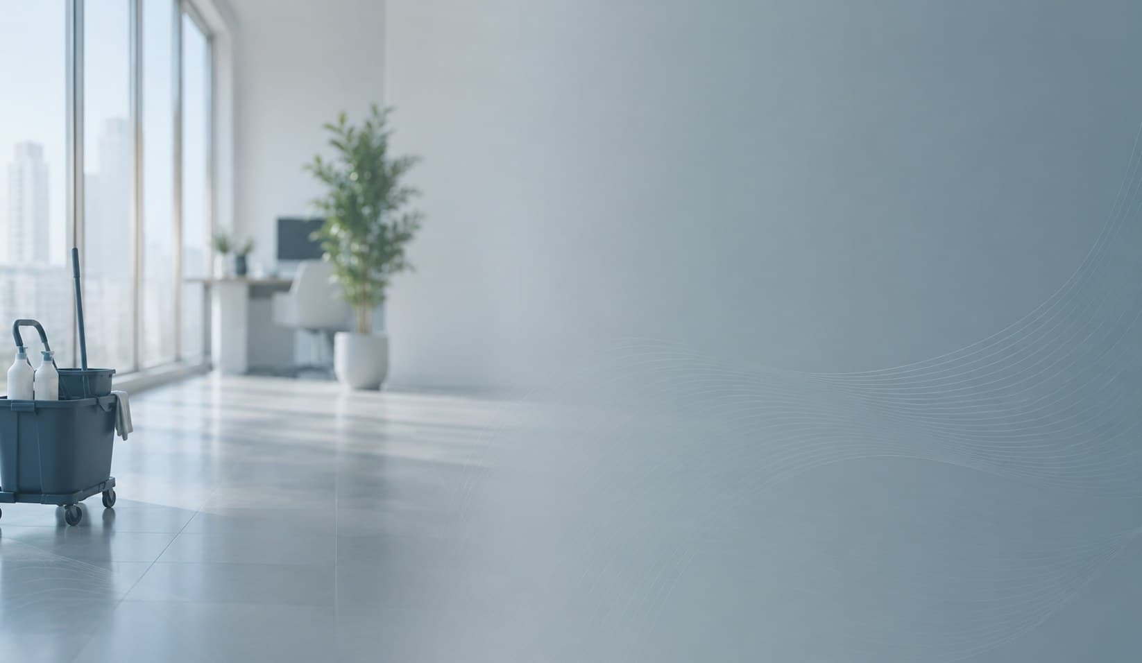 Chariot de ménage professionnel dans un espace de bureaux lumineux